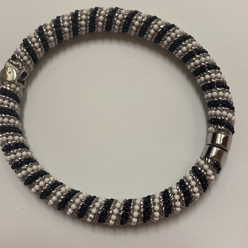 Black white silver bracelet bangle